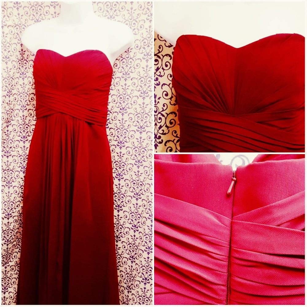Long Strapless Chiffon Dress and Pleated Bodice - Picture 3 of 8